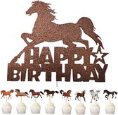 9-delige paarden taart en cupcake topper set - paard - horse - taart - cupcake - bakken - verjaardag