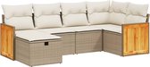 vidaXL - 6-delige - Loungeset - met - kussens - poly - rattan - beige