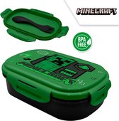 Minecraft Lunchtrommel - Broodtrommel met Bestek - BPA Vrij - Groen - 21 x 14 x 6 CM - Game - School