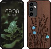 kwmobile telefoonhoesje geschikt voorSamsung Galaxy A55 - Hoesje met bumper - hout - In donkerbruin Parelmoer lavendel design