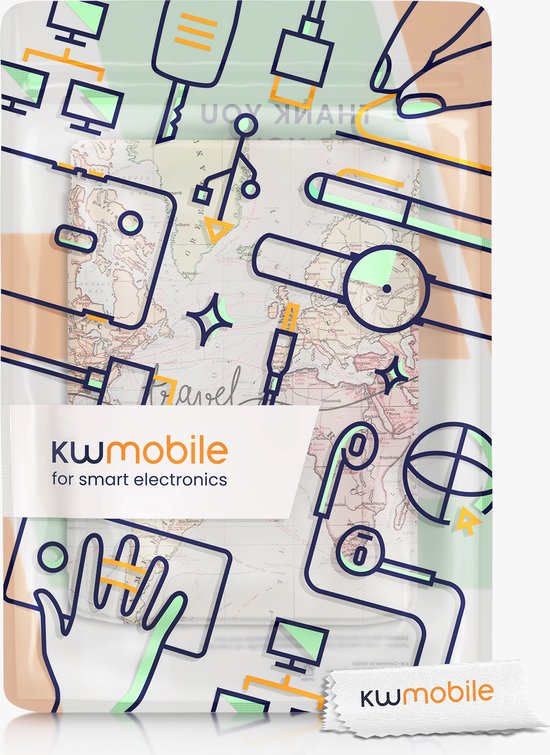 kwmobile e-reader hoesje geschikt voor Pocketbook InkPad 4 / Color 3 / Color 2 / Vivlio InkPad 4 / InkPad Color 3 hoes - E reader flip case met magnetische sluiting - Ereader cover - Travel Wereldkaart design in zwart / meerkleurig van kwmobile — afbeelding 5