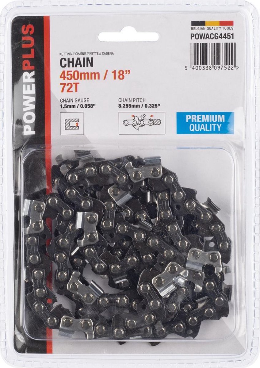 Powerplus ketting voor kettingzaag POWACG4451– Zwaardlengte 450 mm, 72 T – 18”, Zaagketting, Tuingereedschap