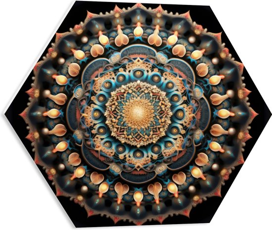 PVC Schuimplaat Hexagon - Mandala - Figuren - Vormpjes - Kleuren - 50x43.5 cm Foto op Hexagon (Met Ophangsysteem)