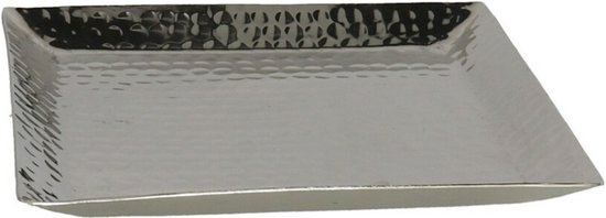 Kaarsen plateau met rand en reliefwerk - vierkant - metaal - zilver - 30 x 30 cm