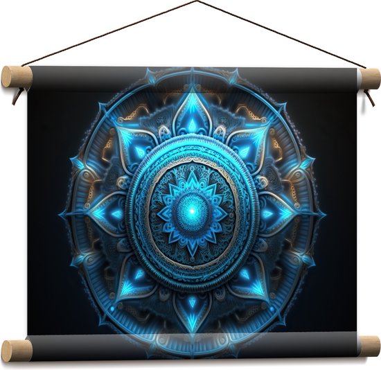 Textielposter - Mandala - Blauw - Rond - 40x30 cm Foto op Textiel