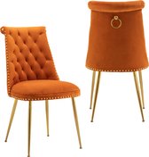 Merax Set de 2 Chaises de salle à manger – Chaises en velours – Oranje et Goud