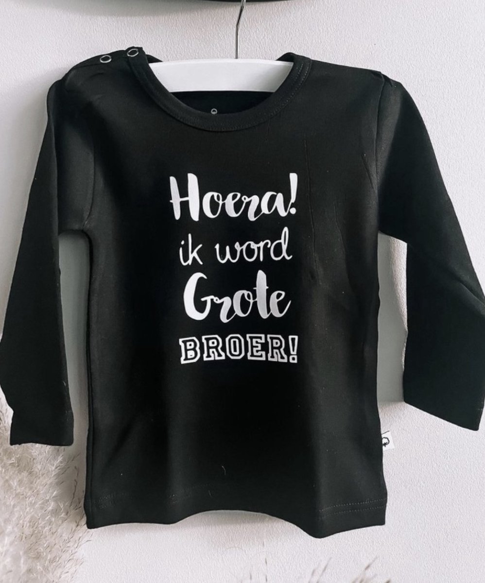 KLEINE FRUM - HOERA! Ik word grote broer - hartje - shirt - zwart - maat 68 tot 92 - zwangerschap bekendmaking - aankondiging - baby op komst