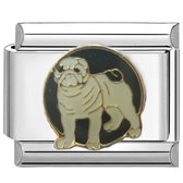 Quiges - Schakel - Bedel - 9mm - charms - Pugs - Hond Mopshondjes - Geschikt voor - Nomination- armband - Schakelarmband - italy bedels armband