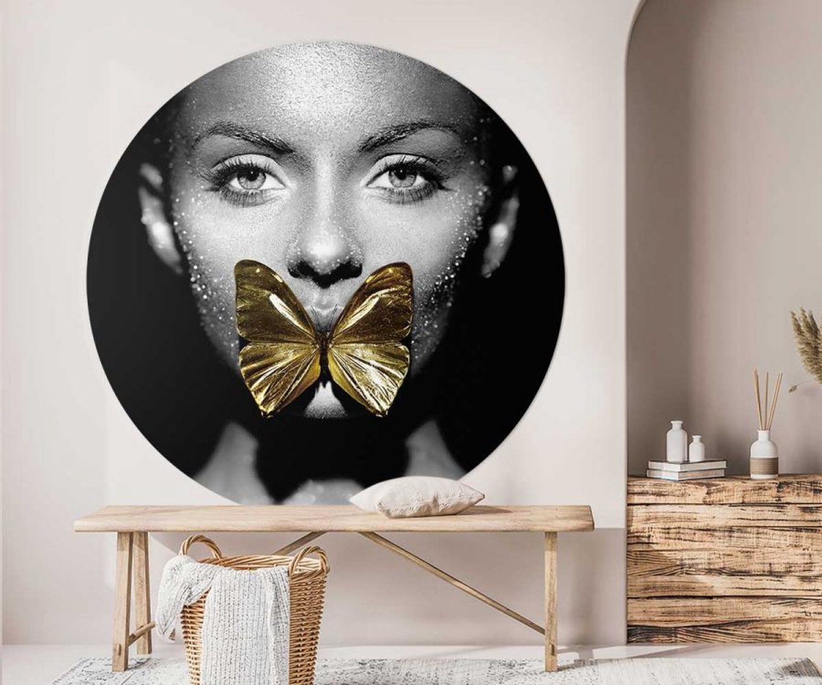 Behangcirkel 100cm Sparkling papillon woman - Wallz
