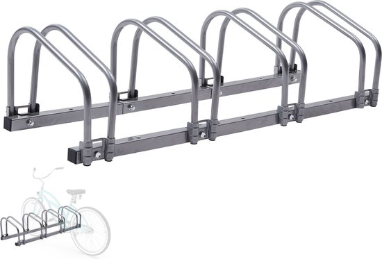 Relaxdays fietsenrek, bodem of muur, 2 fietsen, verchroomd staal, fietsenstandaard buiten, HBD: ca. 26x40x32 cm, zilver