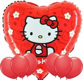 Hello Kitty Hart Ballon 42 cm + 6 Kleur Ballonnen 32 cm - Verjaardag Versiering - Folieballon Ongevuld - Ballonnenboog Decoratie Feest - Party Slinger Jongen Meisje