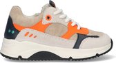 BunniesJR 224461-401 Jongens Lage Sneakers - Grijs/Oranje/Donkerblauw - Nubuck - Veters