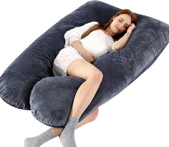 Avalo Zwangerschapskussen XXL 280 cm - U-Vorm Zijslaapkussen - Ergonomisch Body Pillow - Voedingskussen & Lichaamskussen voor Zwangere Vrouwen - Donkergrijs