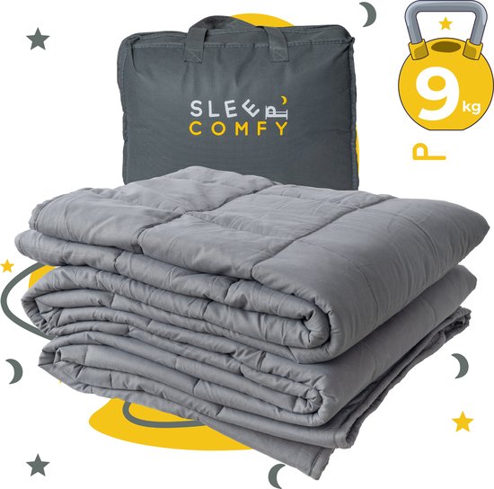 Couverture lestée Sleep Comfy - 9 kg - 150x200 cm - Weighted Blanket - Pression relaxante - Apaisant - Confortable pour toutes les saisons - 4 saisons - Matériau de haute qualité - Grijs