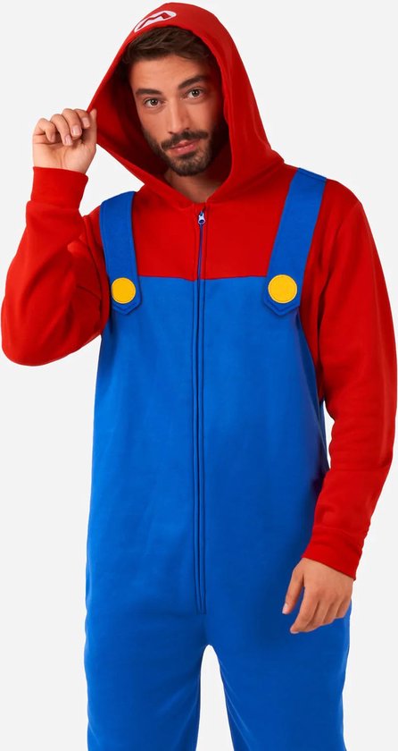 OppoSuits Mario Onesie - Nintendo Jumpsuit - Kleding voor Mario Outfit - Thema Huispak - Carnaval - Blauw - Maat: XS