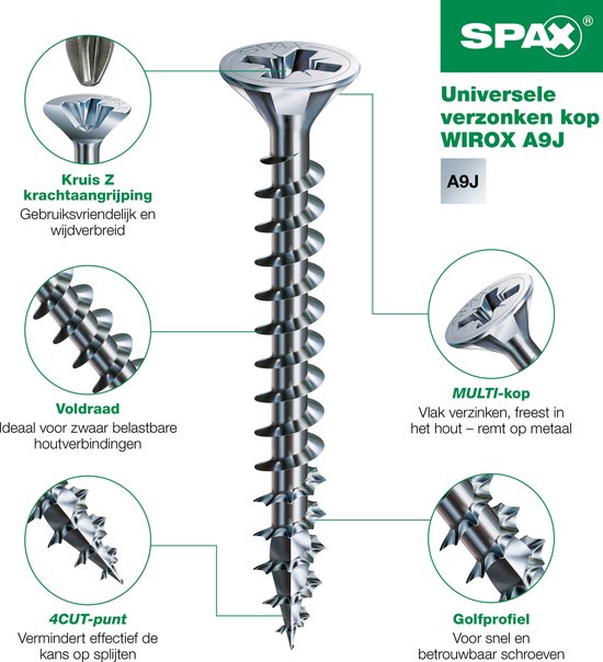 Vis universelle, 4,5 x 40 mm, 360 pièces, Filetage complet, Tête fraisée, Phillips Z2, 4CUT, WIROX - 8000000287794