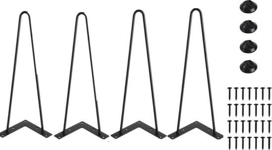 Zwarte massieve stalen 3-punt hairpin tafelpoten 72 cm | Set van 4