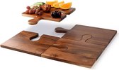 4 houten snijplanken/ charcuterie planken van acacia hout in puzzelstukvorm. Snijplank hout - charcuterie - snijplank - charcuterie plank - serveerschaal - hapjesplank - borrel plank - tapas plank - charcuterie board - serveerplank - snijblok