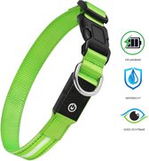 Led Halsband - Honden - Lichtgevend - USB oplaadbaar - Nachtlampje - 3 verschillende standen - Veiligheid - Waterproof - Waterdicht -Verstelbaar - Groen - Maat M