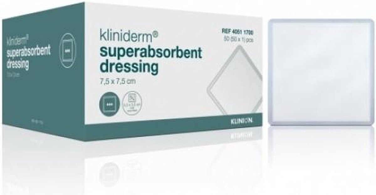 Goedkoopste Kliniderm Superabsorberend verband steriel 7,5x7,5cm Klinion
