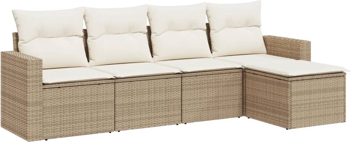 vidaXL 5-delige - Loungeset - met - kussens - poly - rattan - beige