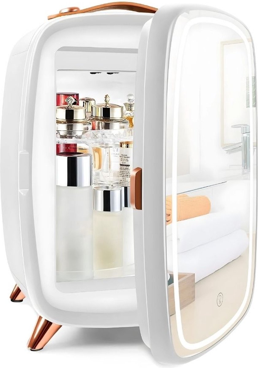 Dailysupplies Skincare Fridge 4L Organizer met Hollywood Spiegel met Verlichting Make up Koelkast Beauty Fridge Wit