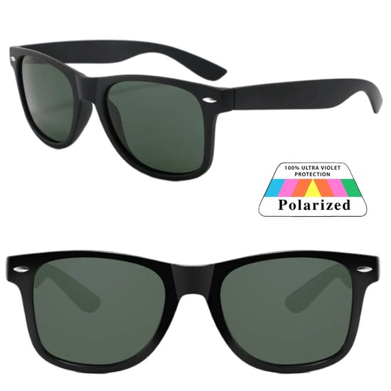 Fako Sunglasses® - Lunettes de soleil Classic Polarized - Polarisées - Polarisées - Polarisées - Lunettes de soleil pour hommes - Lunettes de soleil pour femmes - Zwart mat - Vert foncé