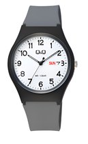 Q&Q V39A-003VY - Horloge - Sport - Analoog - Dames - Plastic band - Rond - Kunststof - Cijfers - Zwart - Grijs- 10 ATM-Met Datum