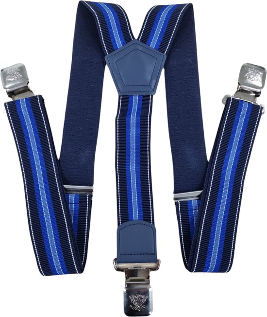bretels heren - Bretels - bretels heren volwassenen - bretellen voor mannen - bretels heren met brede 3 Clips Blauw - Wit