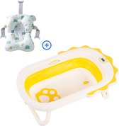 K IKIDO Babybadje opvouwbaar - 3 in 1 opvouwbaar - Baby badje -Multifunctioneel - met Digitale Thermometer - aftapkraan - Inclusief badkussen - Peuterbadje 82 x 56 x 21cm - Geel