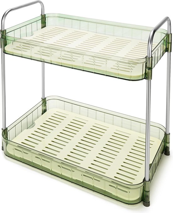 BAIEUEJO 2 stuks keukenorganizers, keukenrekken met antislipmat, ruimtebesparend, voor keuken, badkamer, tafelblad, keukenkast (2 stuks, zwart