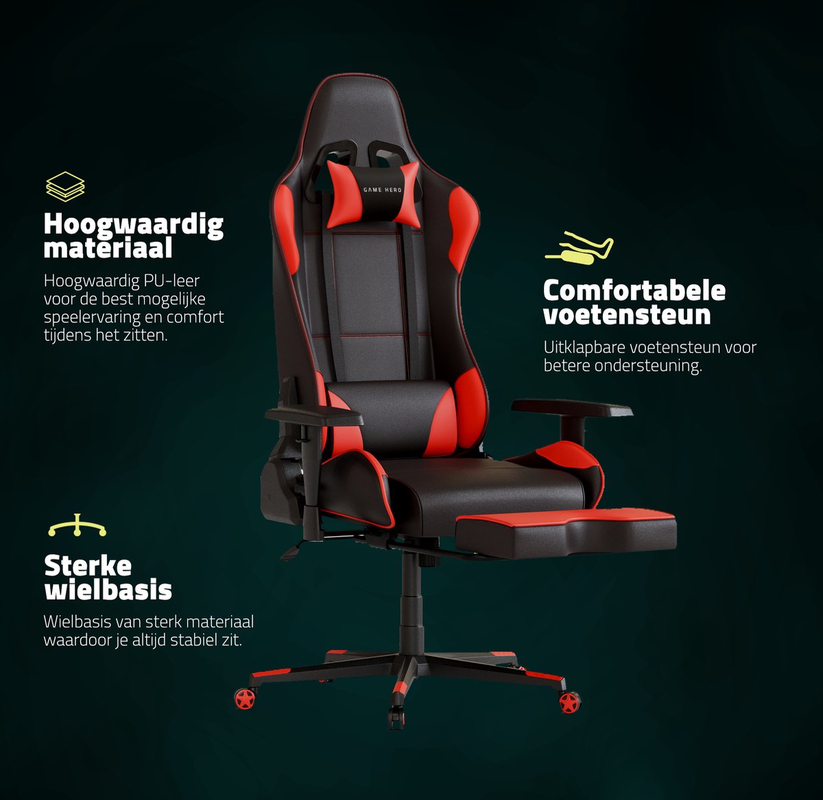 GAME Winner X1 Gaming Stoel met Voetsteun - Rood - afbeelding 3