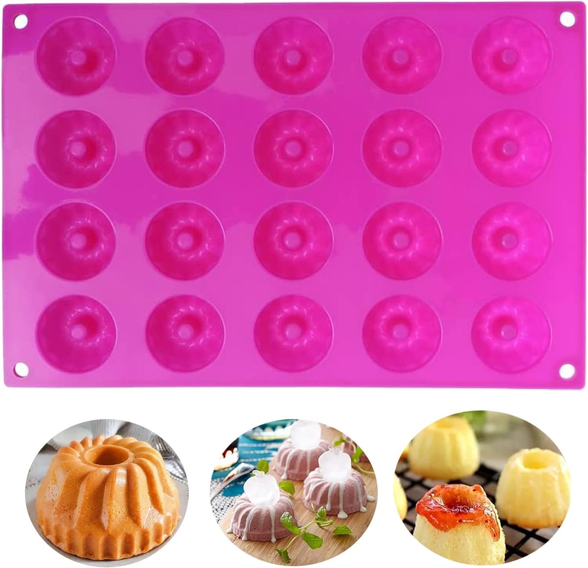 Mini Bundt Cakevormen Siliconen Bundt Cakevorm Klein 20 Gaten voor Muffins Cupcakes Brownies Taarten Pudding (Roze)