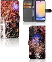 Portemonnee Hoesje Geschikt voor Samsung Galaxy A25 Smartphone Hoesje Kerstcadeau Vuurwerk