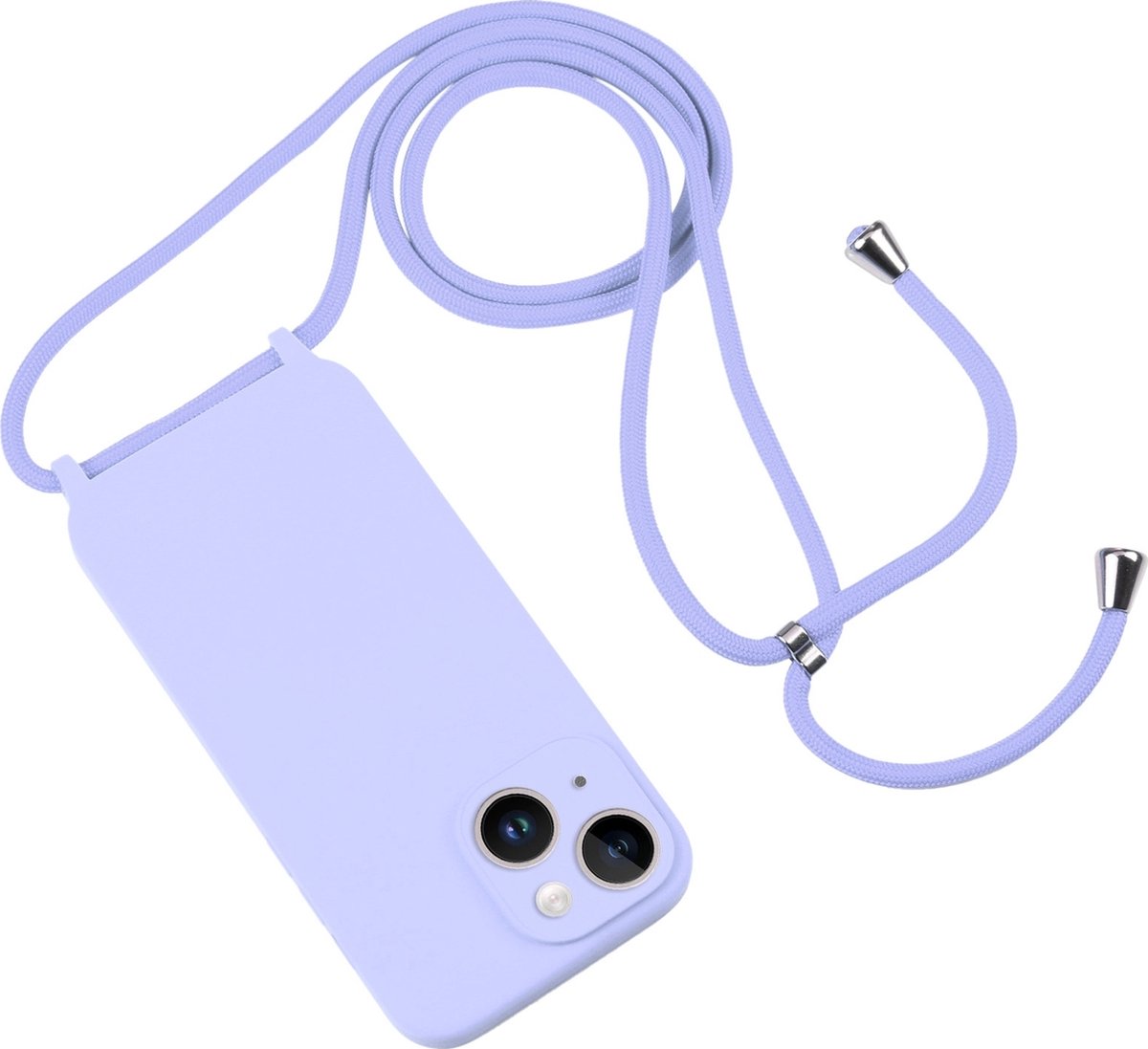Mobigear Telefoonhoesje geschikt voor Apple iPhone 15 Plus Siliconen | Mobigear Lanyard Hoesje met koord - Paars