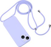 Mobigear Telefoonhoesje geschikt voor Apple iPhone 15 Siliconen | Mobigear Lanyard Hoesje met koord - Paars