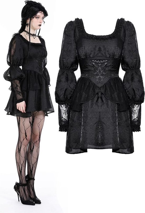 Dark in Love - Gothic princess bubble sleeves Korte jurk - XL - Zwart