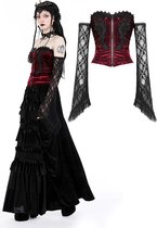 Dark in Love - Gothic burgundy sexy shoulder lace sleeves Longsleeve top - XXL - Zwart/Rood