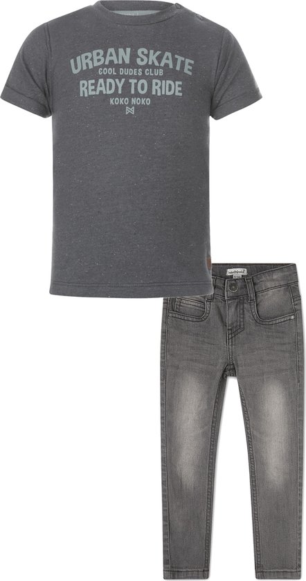 Koko Noko - Kledingset - Grey Jeans - Shirt Steel Blue - Maat 98-104