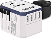 Wereldstekker Universeel - Internationale Reisstekker - USB-C en 4 USB Poorten - 150+ Landen, Amerika en Engeland - 2000 Watt - Wit met Beschermhoes