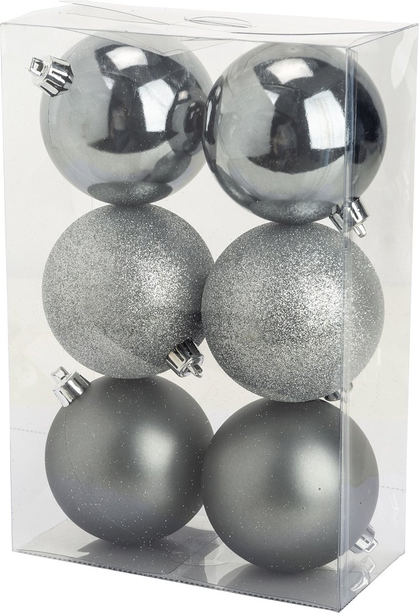 Cosy @Home Kerstballen Zilver donker ø 8 cm - 6 Stuks