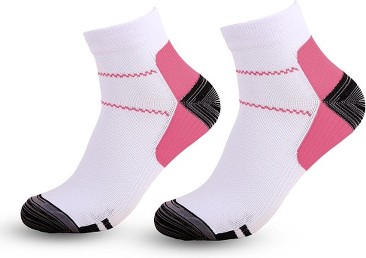 Inuk - Compressiesok - Sportsok - warme voeten - Maat 40-44 - wit roze - kwaliteit blijft goed in was - stretch en steun