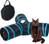 Relaxdays kattentunnel 3 gangen - opvouwbaar - speeltunnel katten en konijnen - met tas