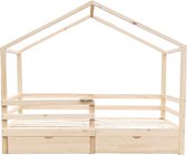 Kinderbed - Met dak en lattenbodem - Uitvalbeveiliging - 2 Lades - 90 x 200 - Naturel - Eenvoudige montage - Duurzaam