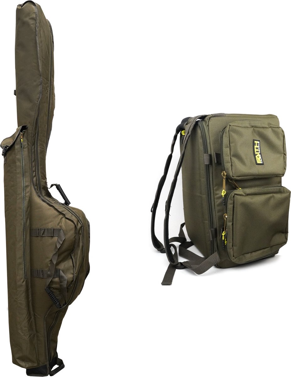 Faith Vistassen set - Hengel foudraal - Visrugtas - Groen - Carryall - 12ft Holdall - Deluxeset