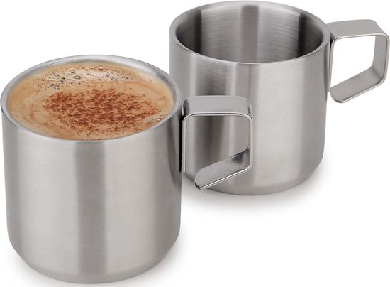 Tasses à expresso en acier inoxydable, ensemble de 2,5 oz à double paroi isolée, incassable, sans pied, petite tasse pour événements en plein air, pique-nique, argent