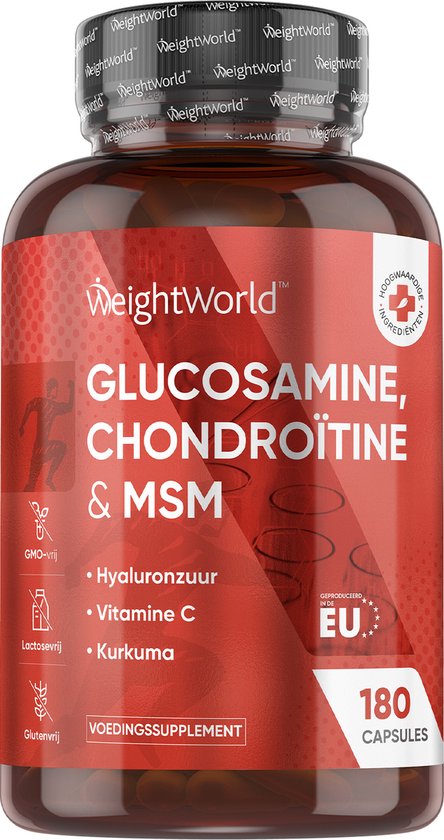 WeightWorld Glucosamine Chondroitine MSM capsules - 180 capsules voor 3 maanden voorraad - Met extra Vitamine C, Kurkuma en Hyaluronzuur