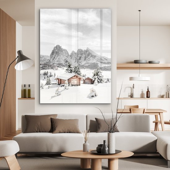 MuchoWow® Peinture sur verre 120x160 cm - Peinture sur verre acrylique - Hiver - Montagnes - Paysage - Neige - Photo sur verre - Peintures