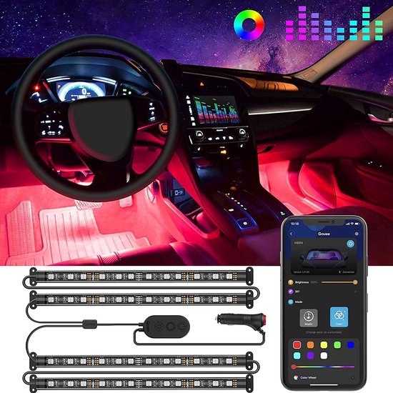 LED Auto-interieurverlichting - Inclusief Telefoonapp - 48 LEDs - 4-Delige - Waterdicht - 12V - Veilig & Gemakkelijk te Installeren