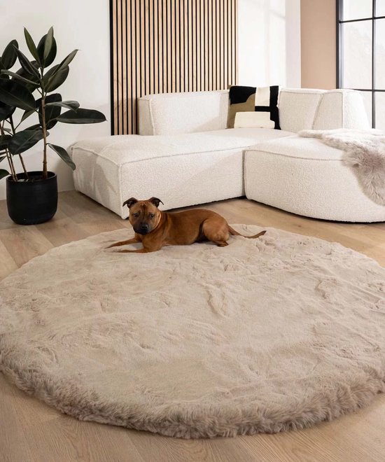 Fluffy vloerkleed rond - Comfy Deluxe taupe 100 cm rond